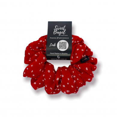 SWEET BAGEL XL Chiffon Scrunchie For Hair Red Polka Dot