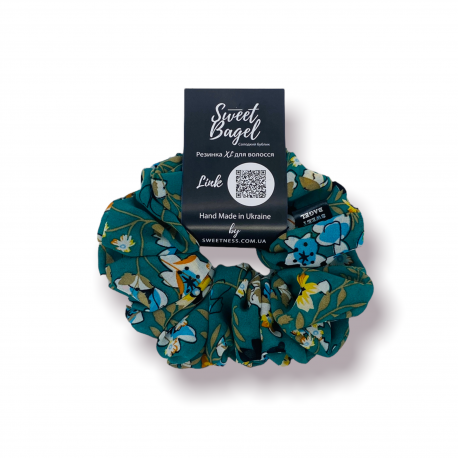 SWEET BAGEL XL Scrunchie For Hair Flowers Painted on Emerald